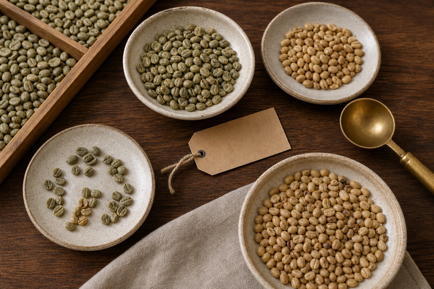 Green coffee samples and a blank lot tag